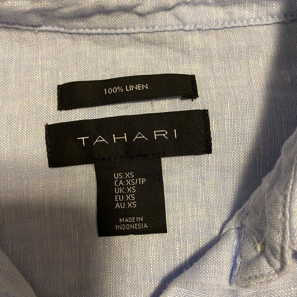 Tahari 100% linen short sleeve button up—size XS